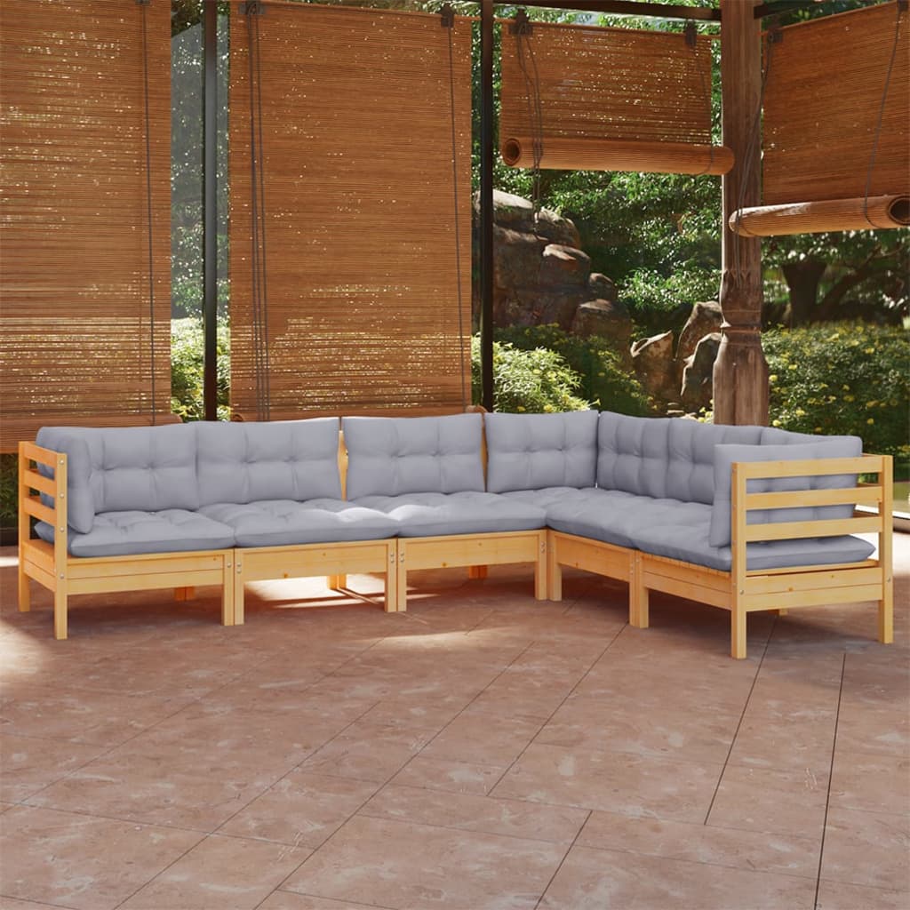 vidaXL 6-tlg. Garten-Lounge-Set mit Grauen Kissen Kiefer Massivholz