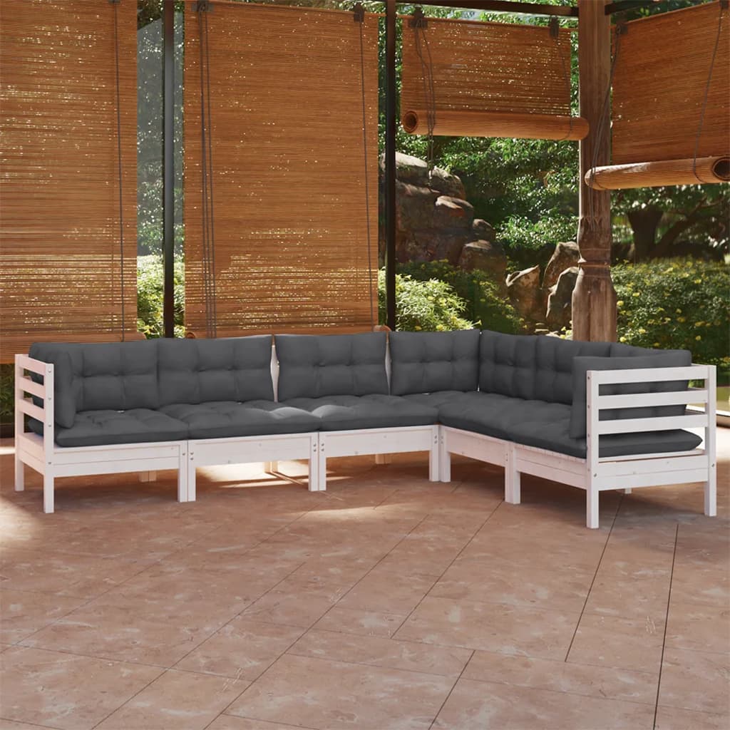 6-tlg. Garten-Lounge-Set mit Kissen Weiß Kiefer Massivholz kaufen