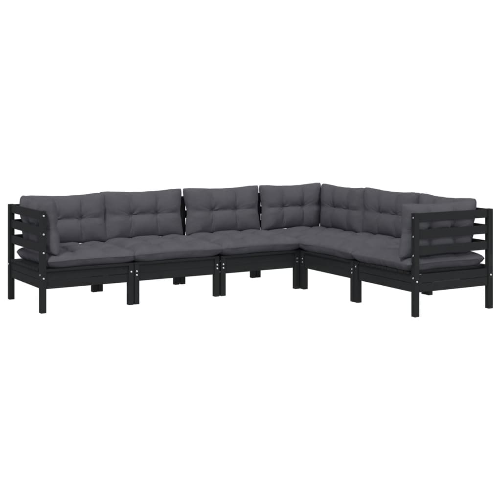 

vidaXL 6-delige Loungeset met kussens massief grenenhout zwart