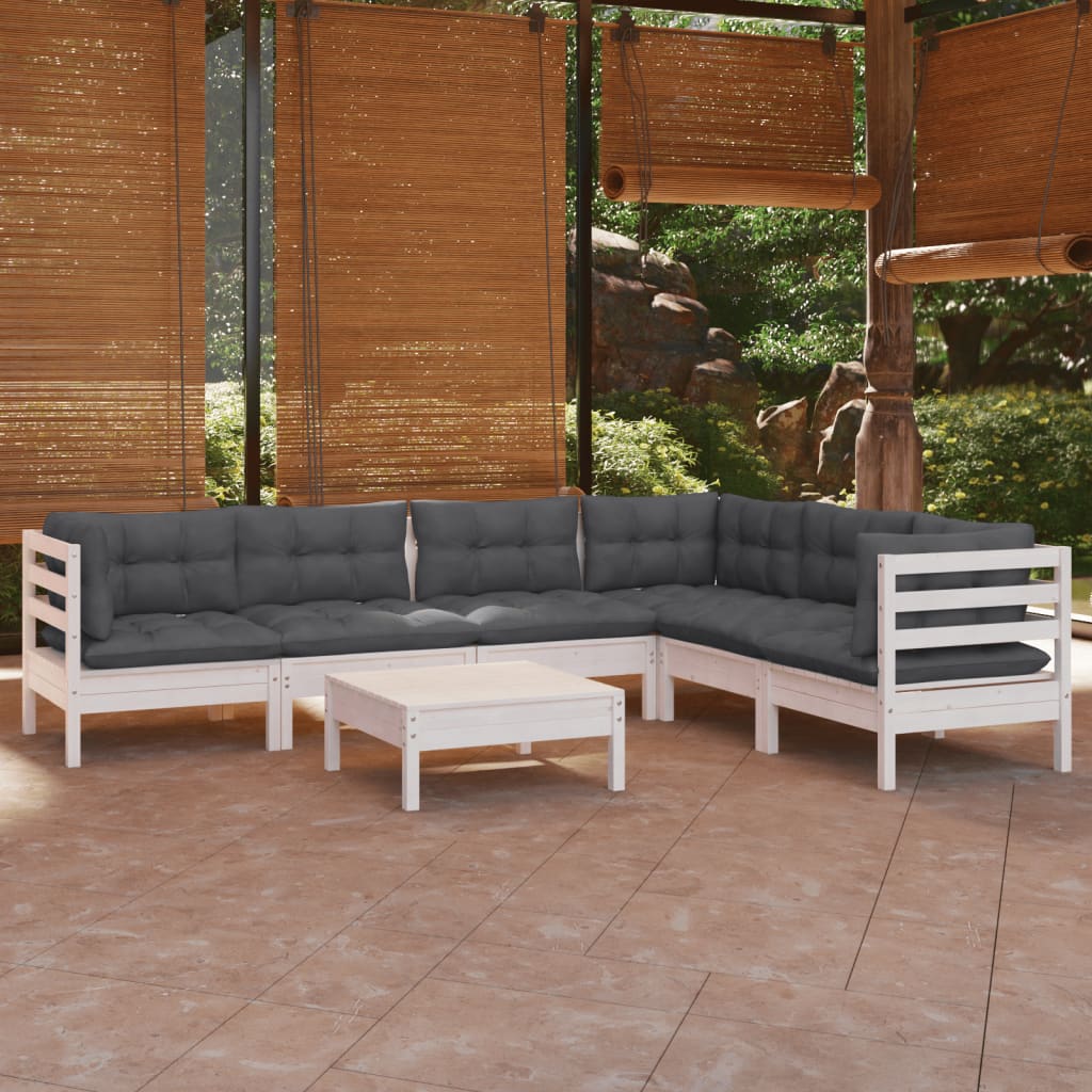 vidaXL 7-tlg. Garten-Lounge-Set mit Kissen Weiß Kiefer Massivholz