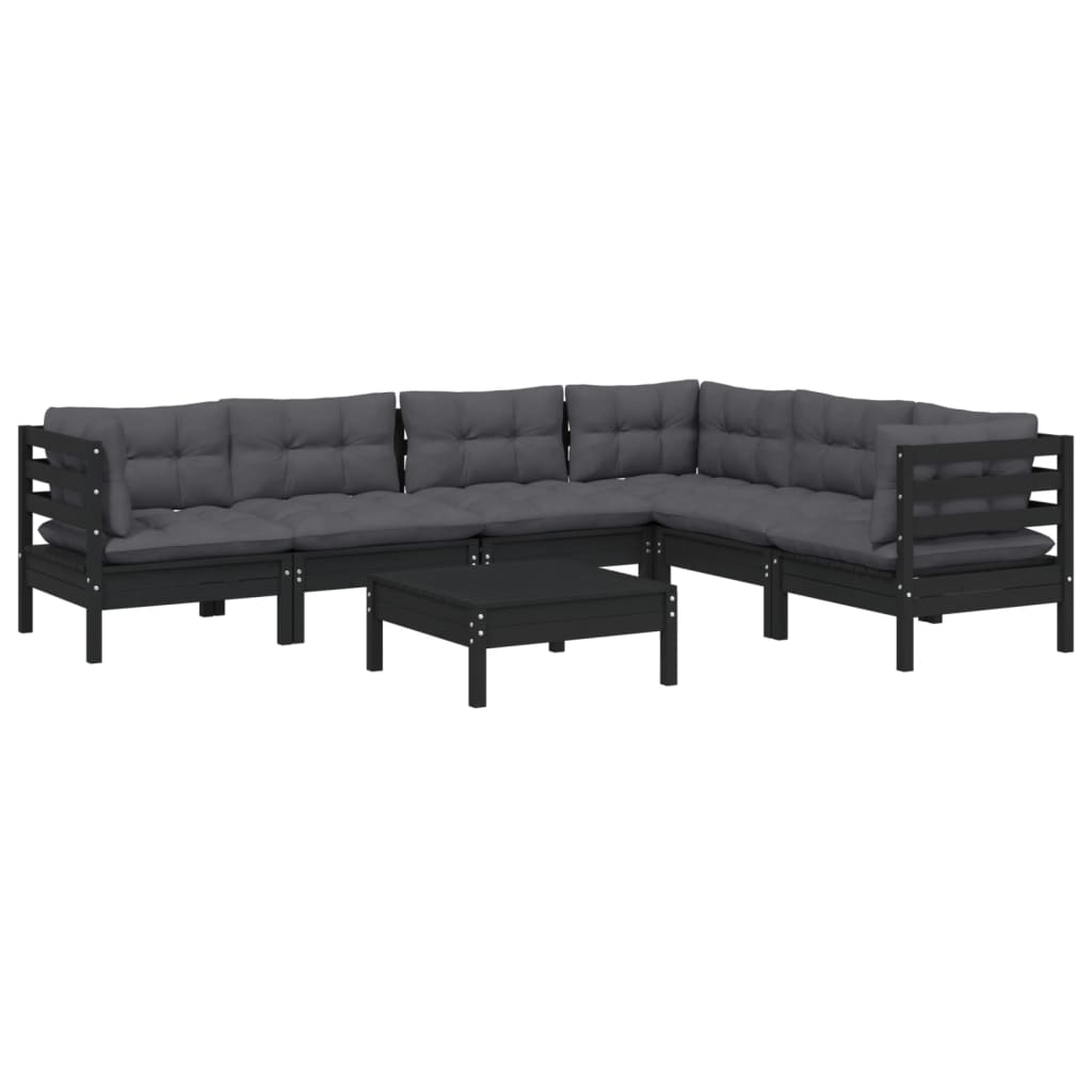 

vidaXL 7-delige Loungeset met kussens massief grenenhout zwart