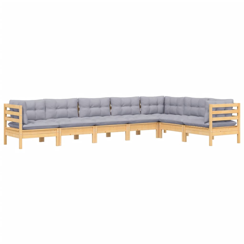 vidaXL 7-delige Loungeset met grijze kussens grenenhout afbeelding