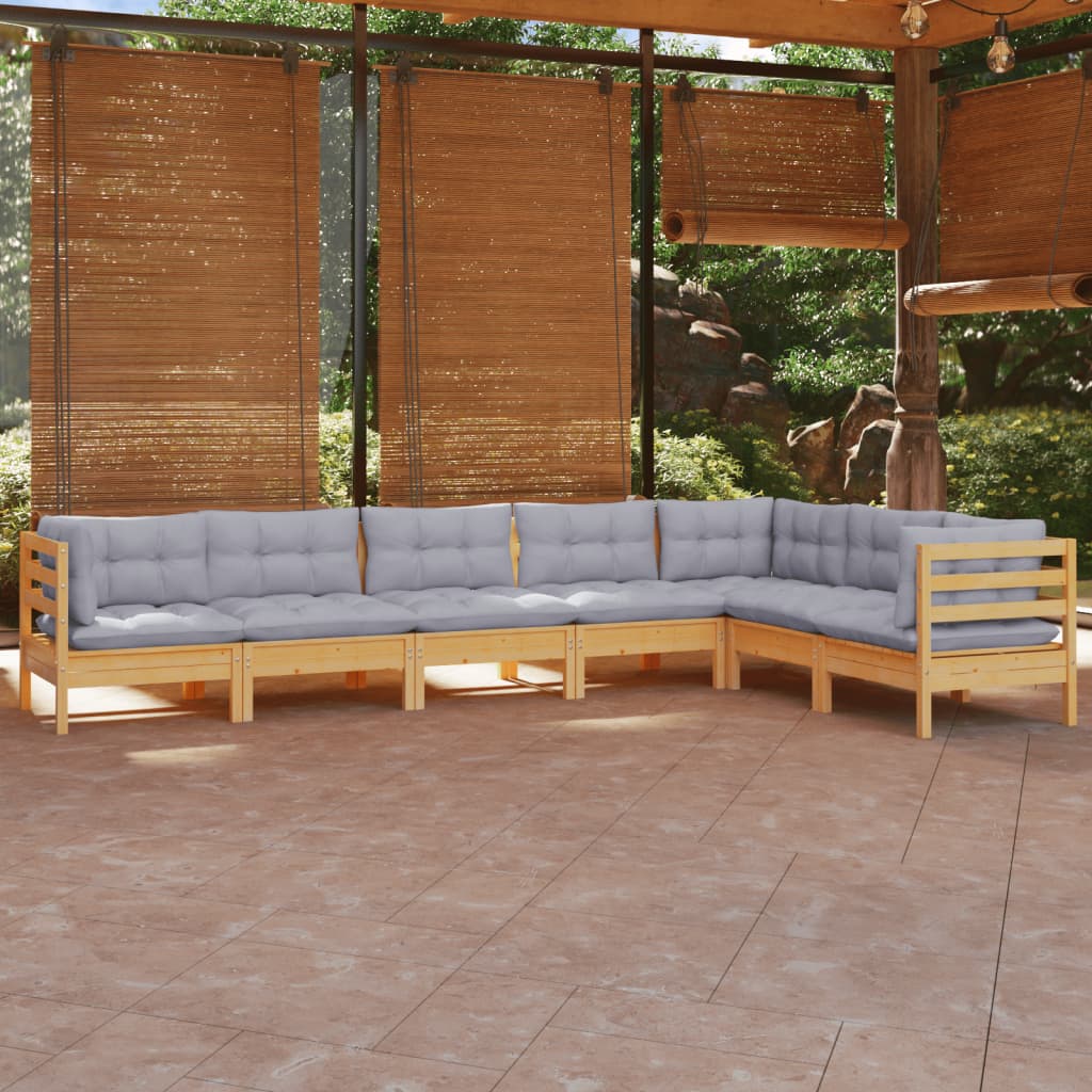 vidaXL 7-tlg. Garten-Lounge-Set mit Grauen Kissen Kiefer Massivholz