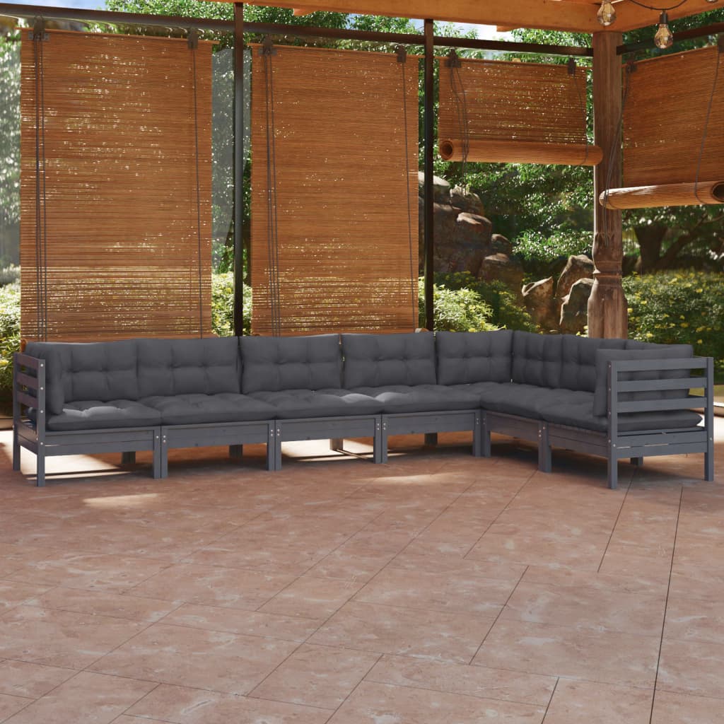 7-tlg. Garten-Lounge-Set mit Kissen Grau Kiefer Massivholz kaufen