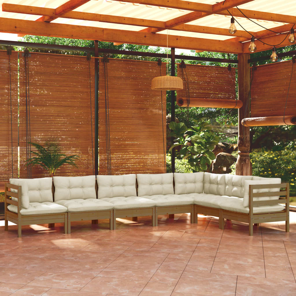 vida XL 7-tlg. Garten-Lounge-Set mit Kissen Honigbraun Kiefernholz