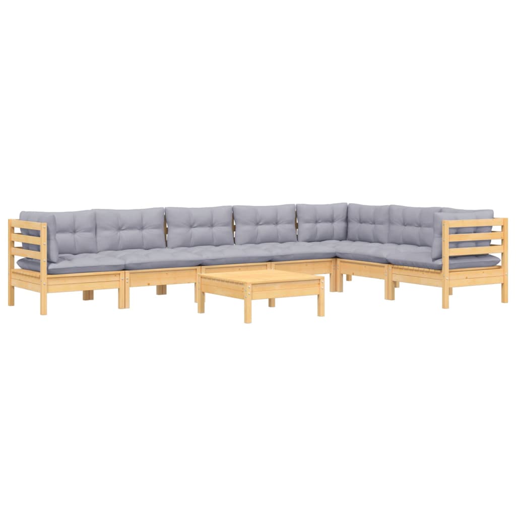 

vidaXL 8-delige Loungeset met grijze kussens grenenhout