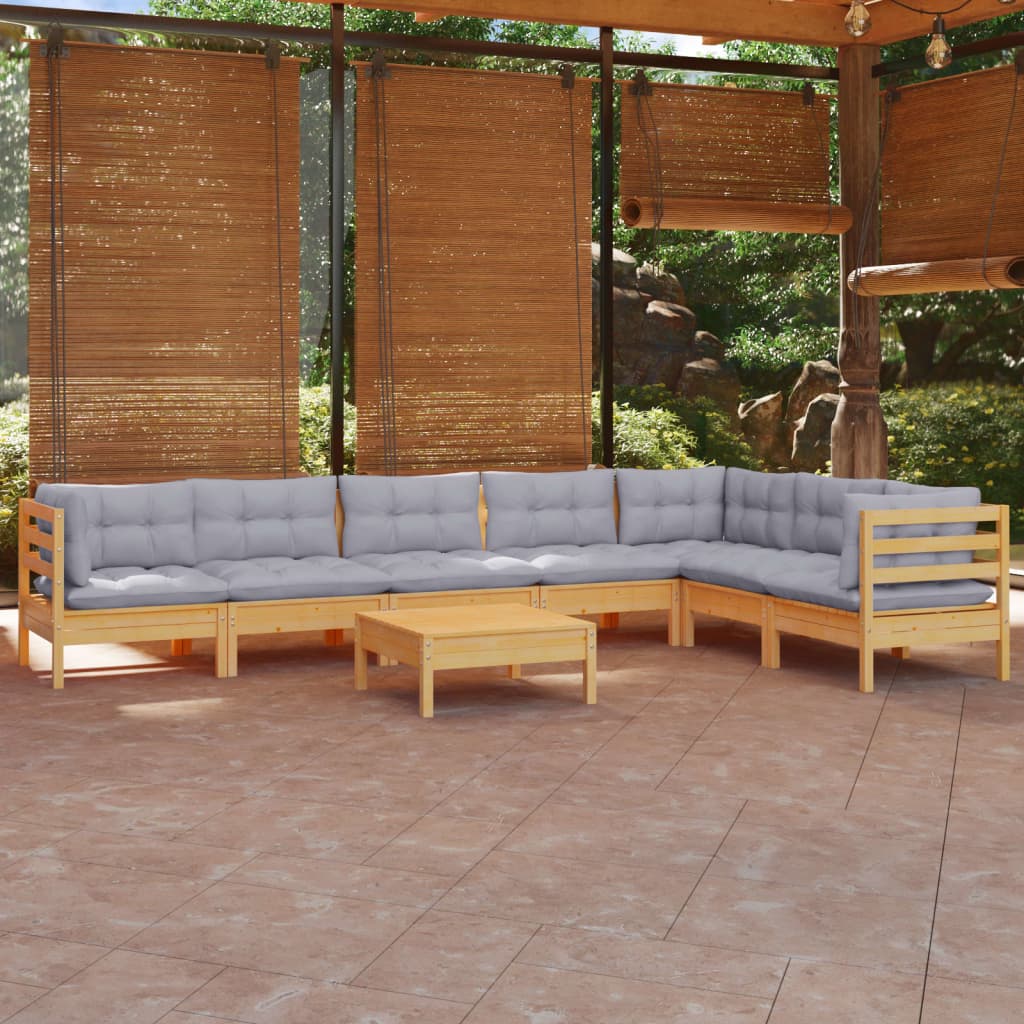 vidaXL 8-tlg. Garten-Lounge-Set mit Grauen Kissen Kiefer Massivholz