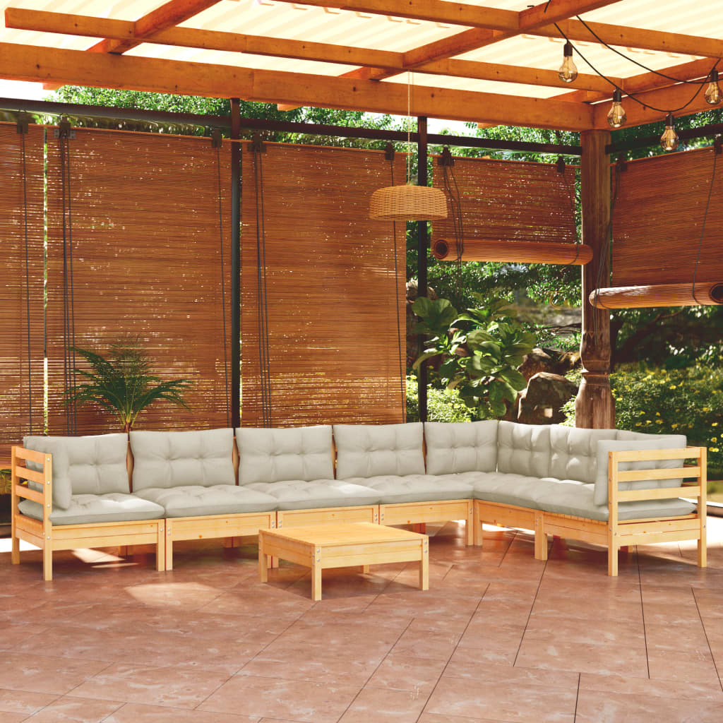vidaXL Set mobilier grădină cu perne crem, 8 piese, lemn masiv de pin vidaXL