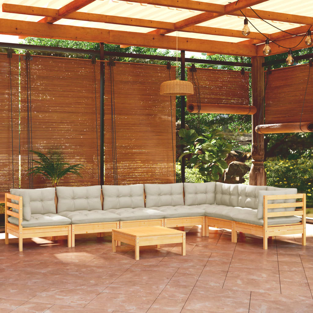 vidaXL 8-tlg. Garten-Lounge-Set mit Creme Kissen Massivholz Kiefer