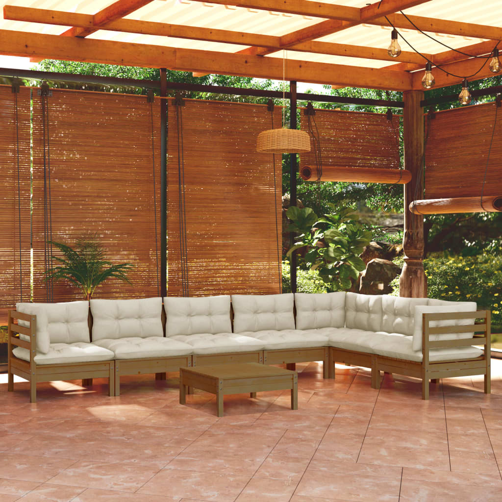 vidaXL Set mobilier grădină cu perne, 8 piese, maro miere, lemn de pin vidaXL