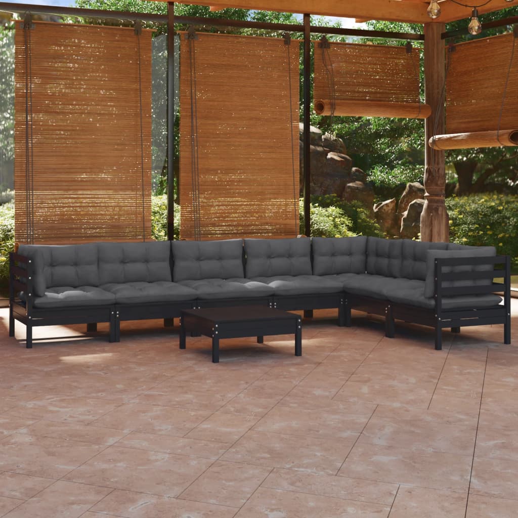 vidaXL Set mobilier de grădină cu perne 8 piese negru lemn masiv pin vidaXL imagine noua