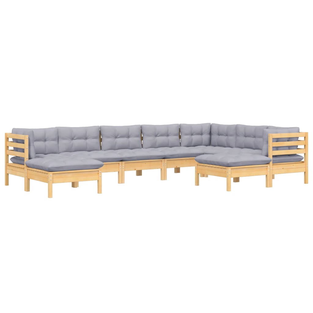

vidaXL 9-delige Loungeset met grijze kussens massief grenenhout