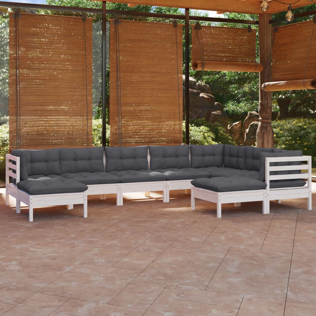 vidaXL 9-tlg. Garten-Lounge-Set mit Kissen Weiß Kiefer Massivholz