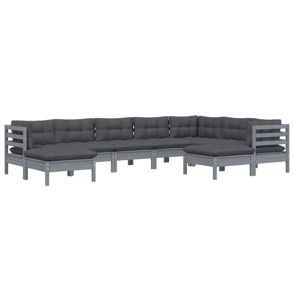 

vidaXL 9-delige Loungeset met kussens massief grenenhout grijs