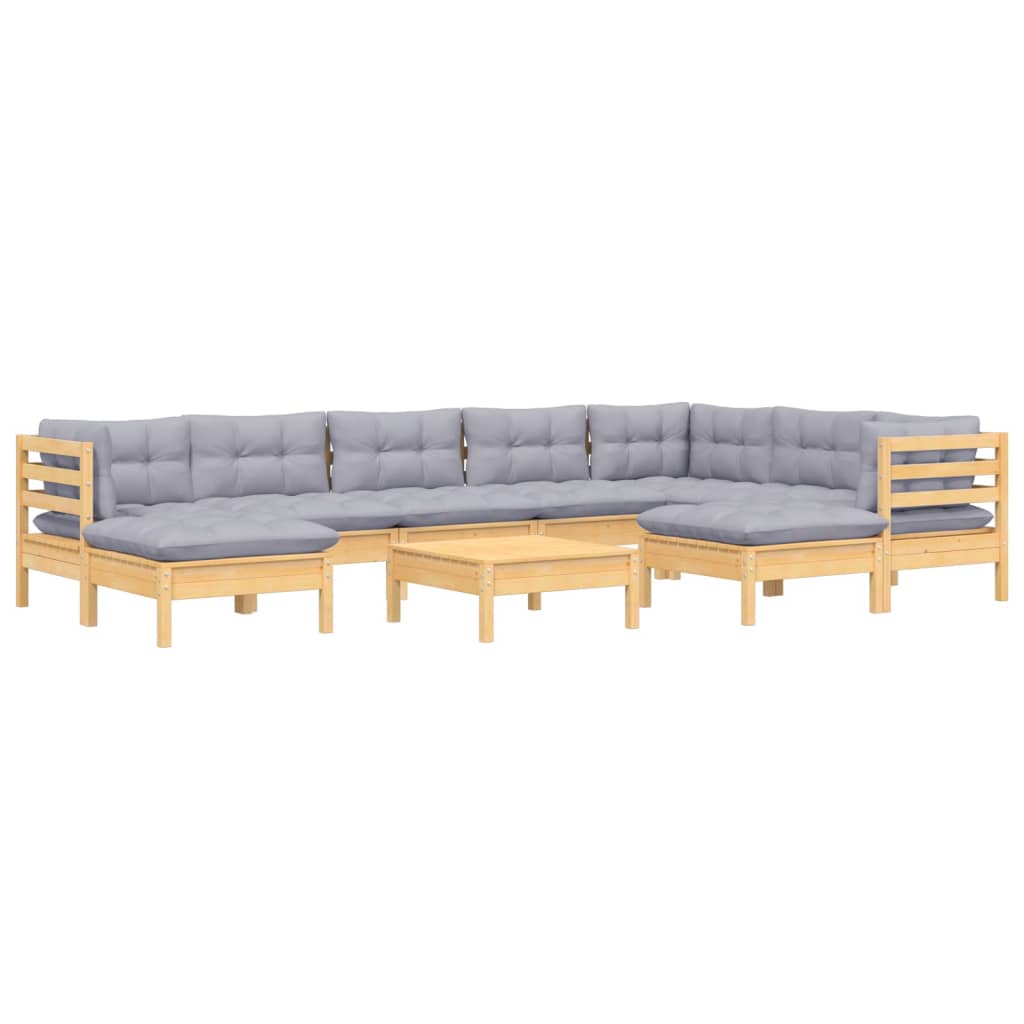 

vidaXL 10-delige Loungeset met grijze kussens massief grenenhout