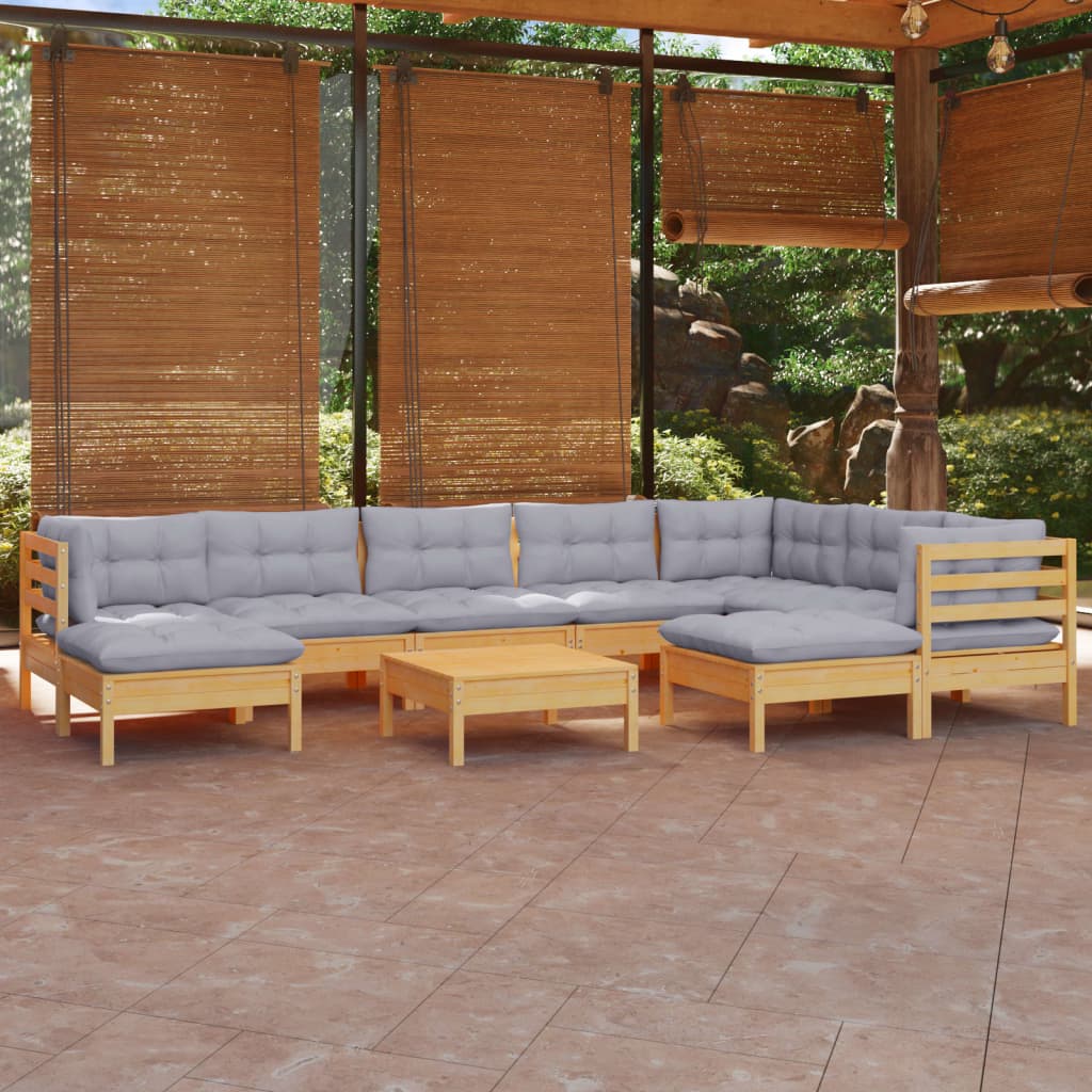 vidaXL 10-tlg. Garten-Lounge-Set mit Grauen Kissen Kiefer Massivholz