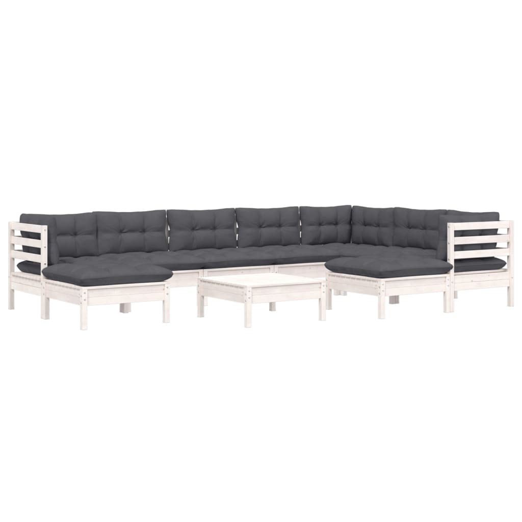 vidaXL 10-delige Loungeset met kussens massief grenenhout wit afbeelding