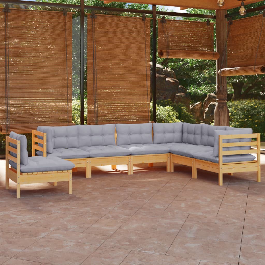 vidaXL 7 pcs conjunto lounge de jardim + almofadões cinza pinho maciço