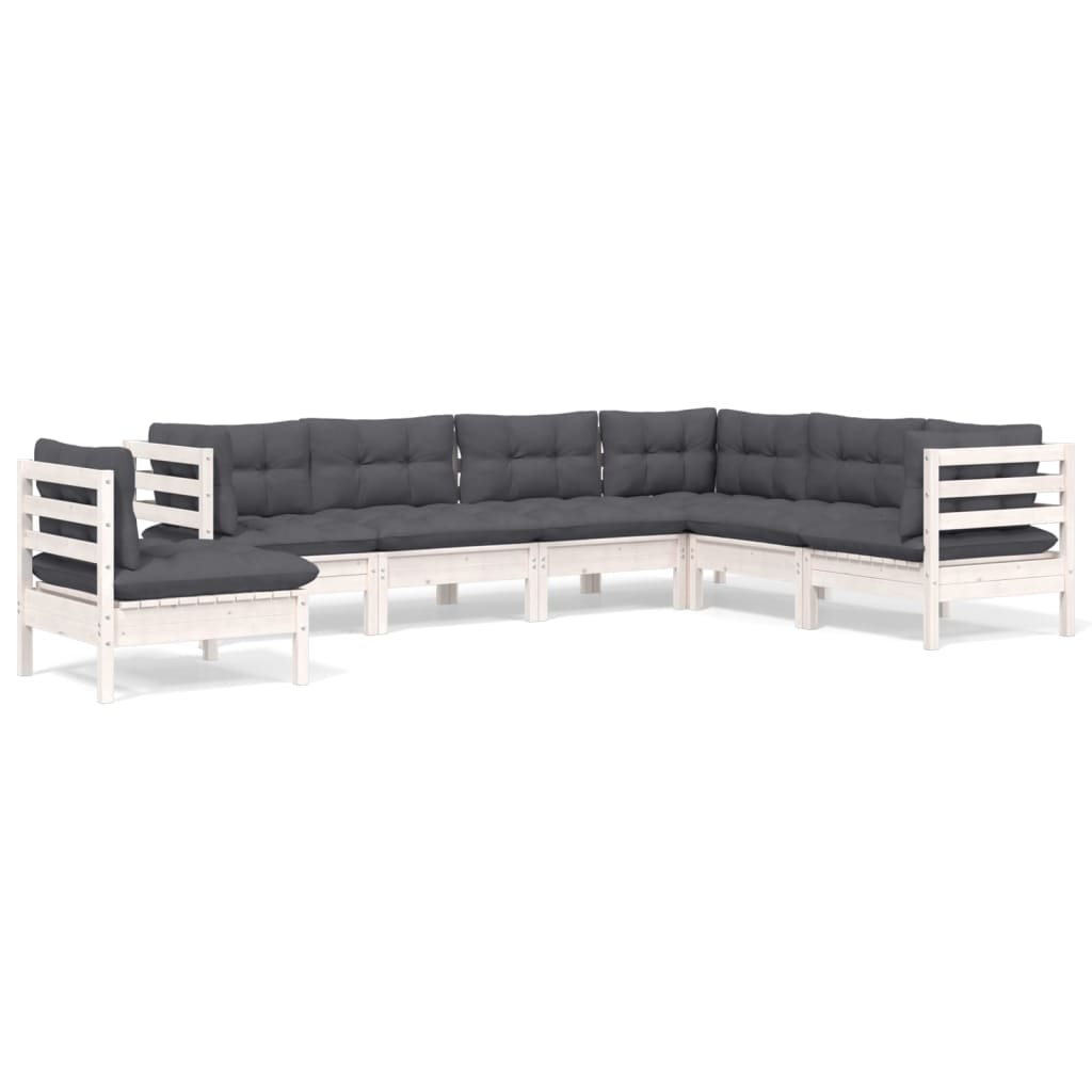Thumbnail - vidaXL 7-tlg. Garten-Lounge-Set mit Kissen Weiß Kiefer Massivholz