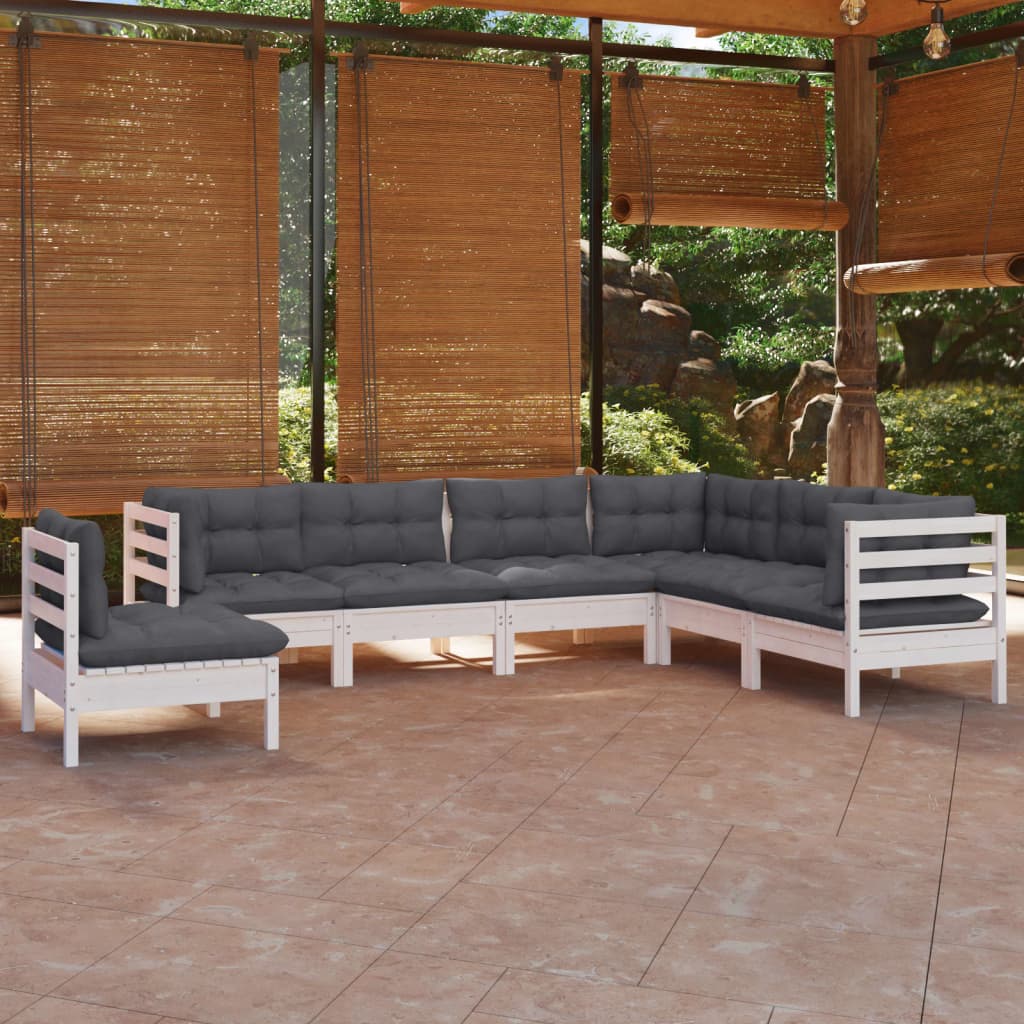 vidaXL 7-tlg. Garten-Lounge-Set mit Kissen Weiß Kiefer Massivholz