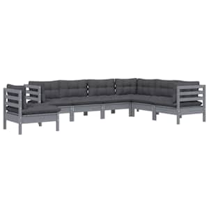 vidaXL Sodo komplektas su pagalvėmis, 7 dalių, pilkas, pu&scaron;ies masyvas