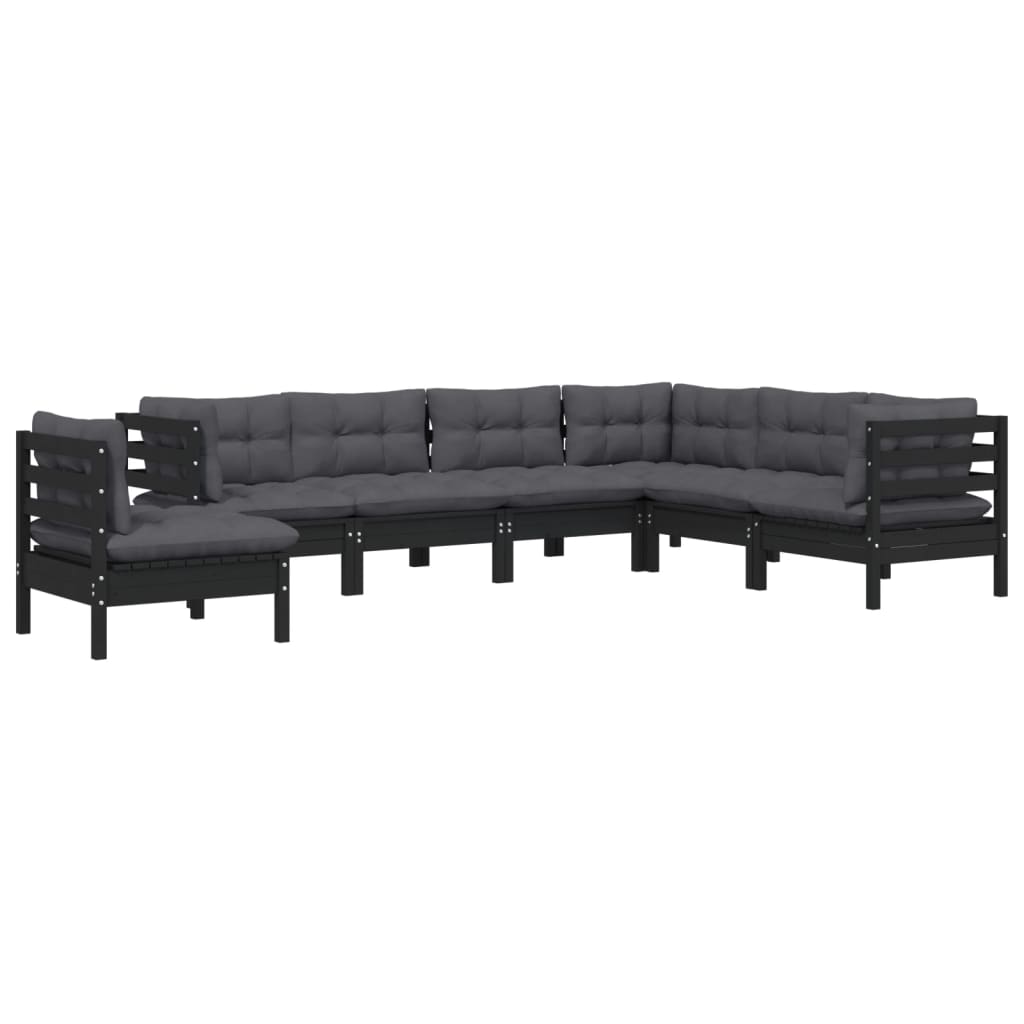 vidaXL Set mobilier grădină cu perne, 7 piese, negru, lemn masiv pin