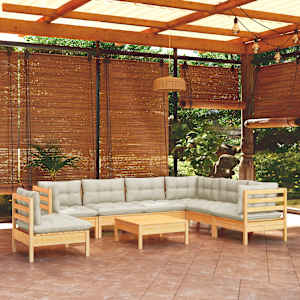 Vrtna sedežna garnitura 8-delna s krem blazinami borovina