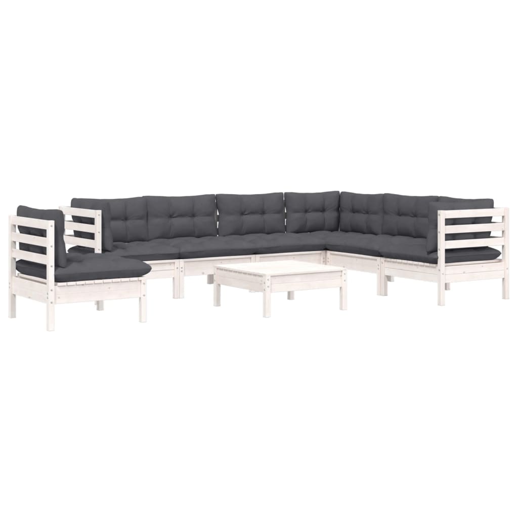 vidaXL 8-delige Loungeset met kussens massief grenenhout wit afbeelding