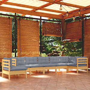 Vrtna sedežna garnitura 8-delna s sivimi blazinami borovina