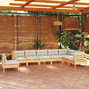 Vrtna sedežna garnitura 8-delna s krem blazinami trdna borovina