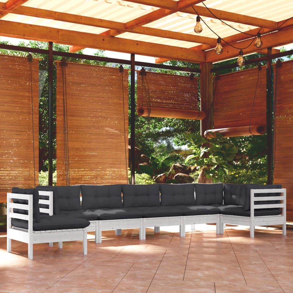 vidaXL Set mobilier grădină cu perne, 8 piese, alb, lemn masiv de pin vidaXL