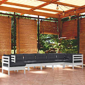 Vrtna sedežna garnitura 8-delna z blazinami bela borovina