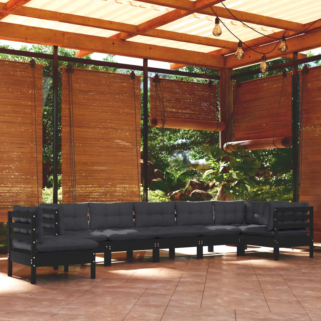 vidaXL 8-tlg. Garten-Lounge-Set mit Kissen Schwarz Massivholz Kiefer