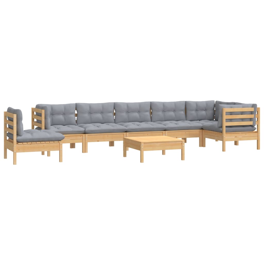vidaXL 9-delige Loungeset met grijze kussens massief grenenhout afbeelding