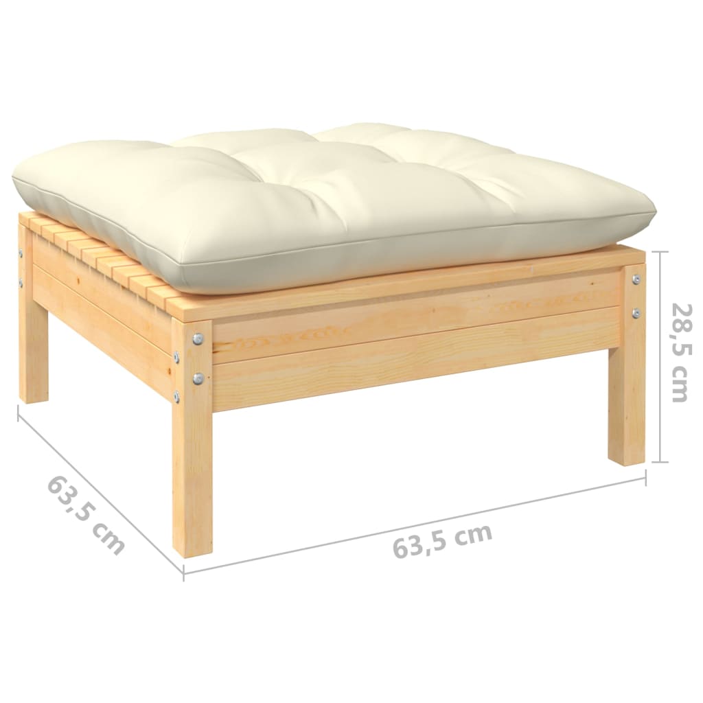 Ogrodowy zestaw wypoczynkowy, drewno sosnowe, kremowe poduszki, 63,5x63,5x62,5 cm