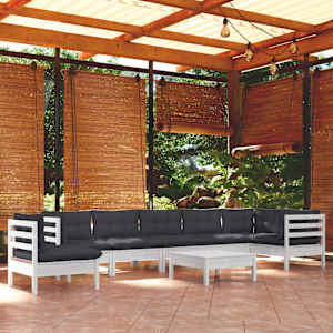 Vrtna sedežna garnitura 9-delna z blazinami bela borovina