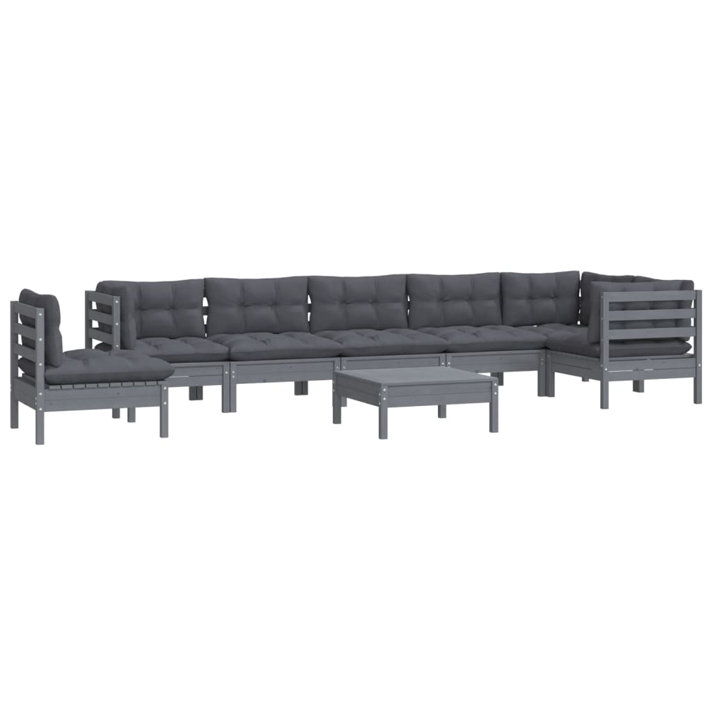 

vidaXL 9-delige Loungeset met kussens massief grenenhout grijs
