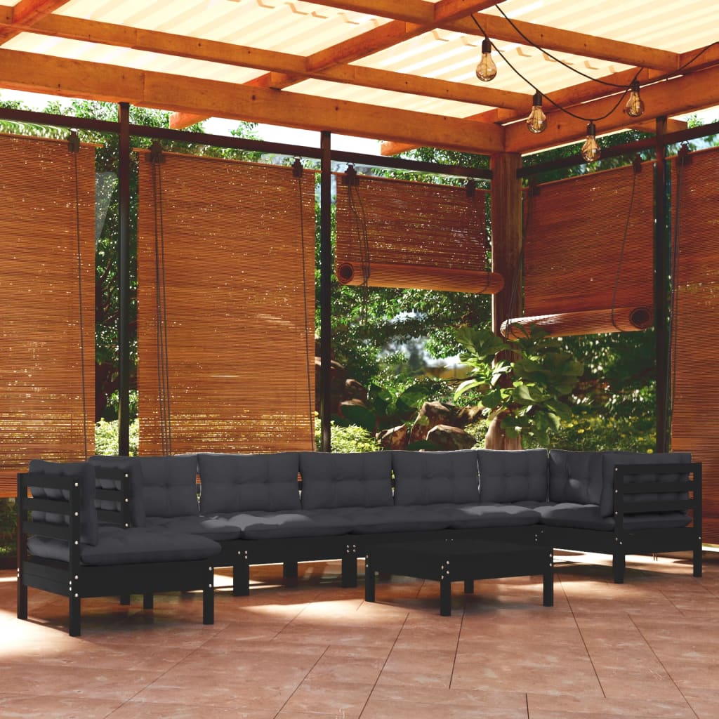 vidaXL 9-tlg. Garten-Lounge-Set mit Kissen Schwarz Massivholz Kiefer