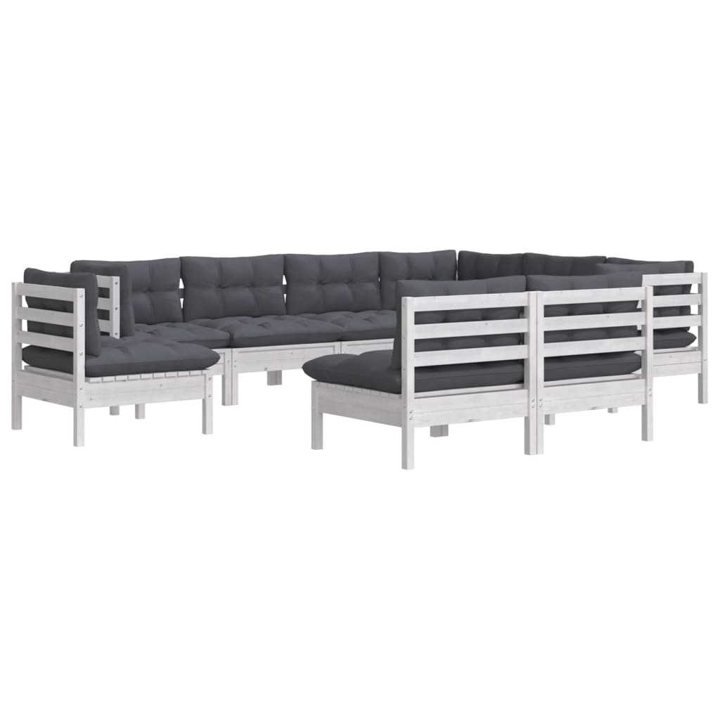 vidaXL 9-delige Loungeset met kussens massief grenenhout wit afbeelding