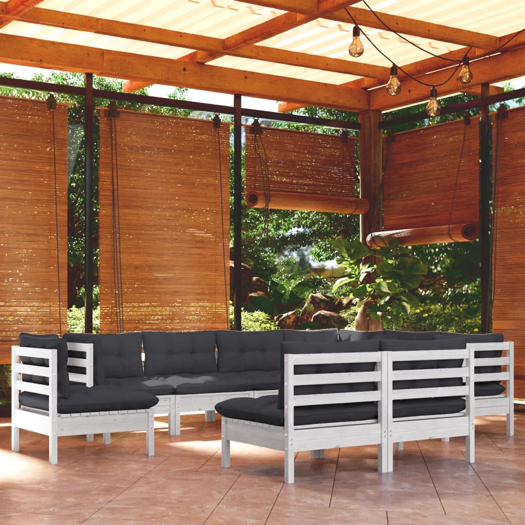 vidaXL 9-tlg. Garten-Lounge-Set mit Kissen Weiß Kiefer Massivholz