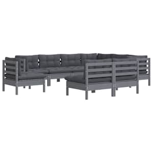 vidaXL Sodo komplektas su pagalvėmis, 9 dalių, pilkas, pu&scaron;ies masyvas