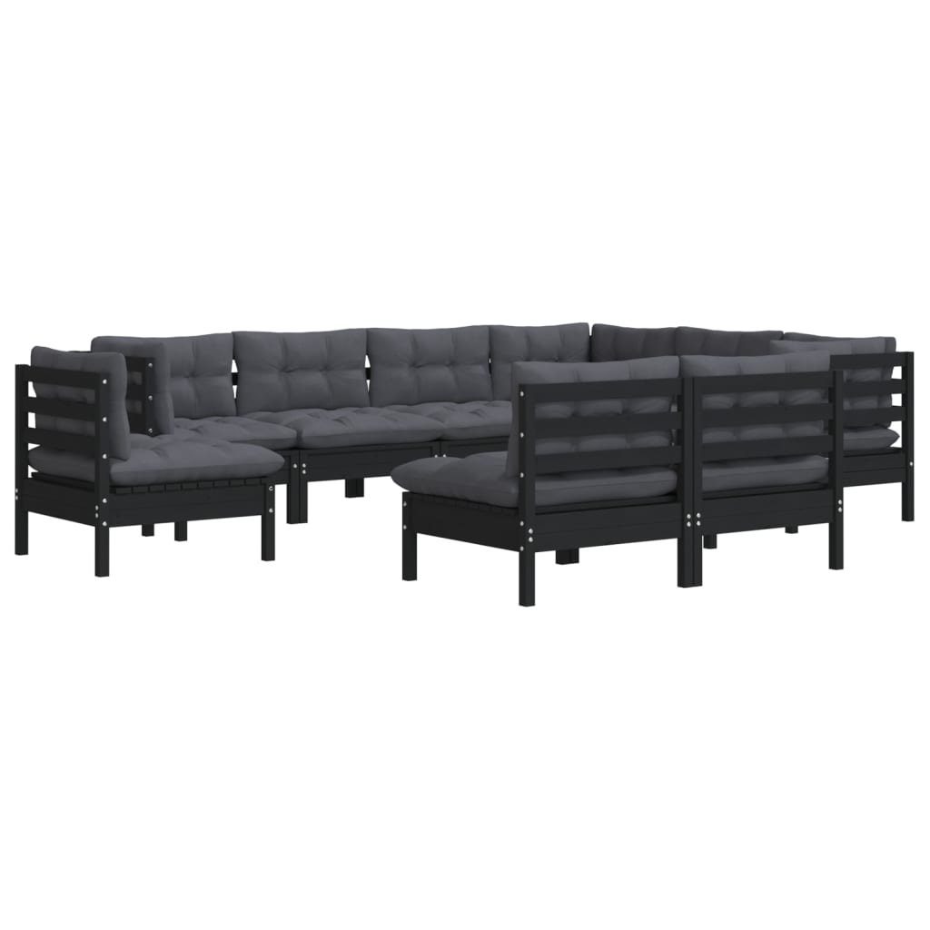 

vidaXL 9-delige Loungeset met kussens massief grenenhout zwart