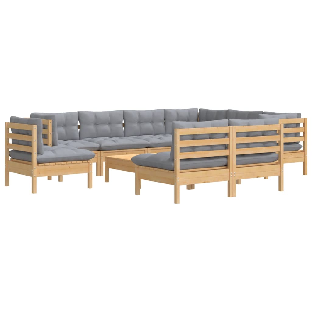 

vidaXL 10-delige Loungeset met grijze kussens massief grenenhout