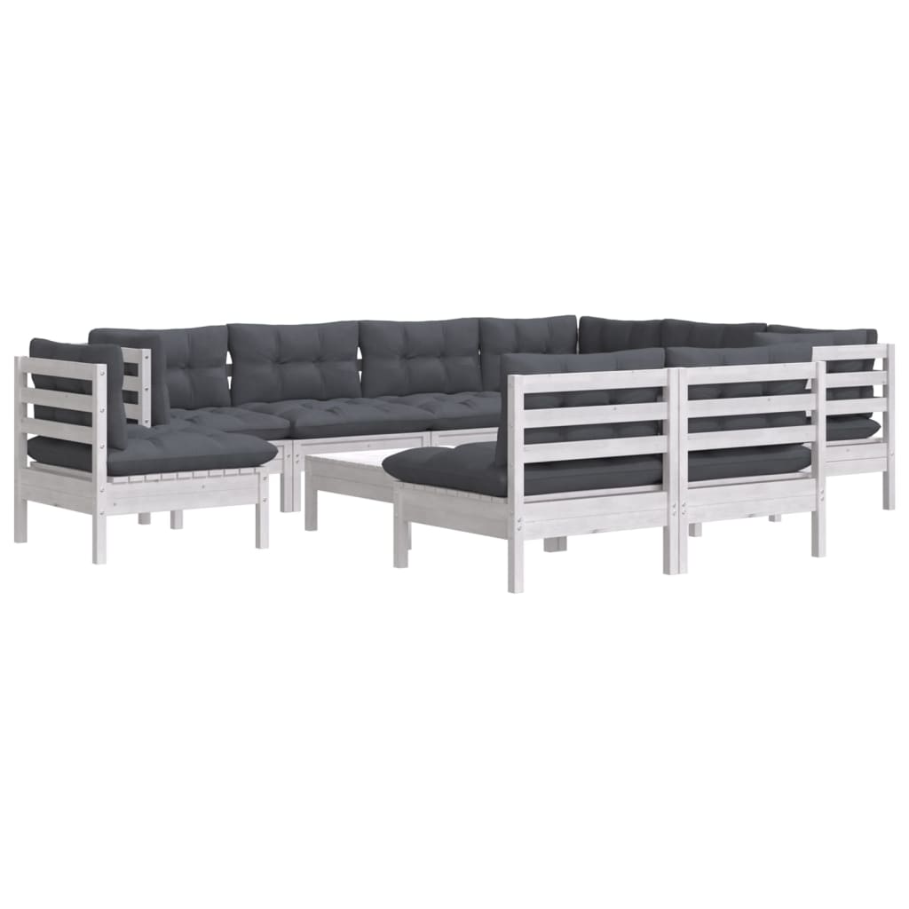 

vidaXL 10-delige Loungeset met kussens massief grenenhout wit