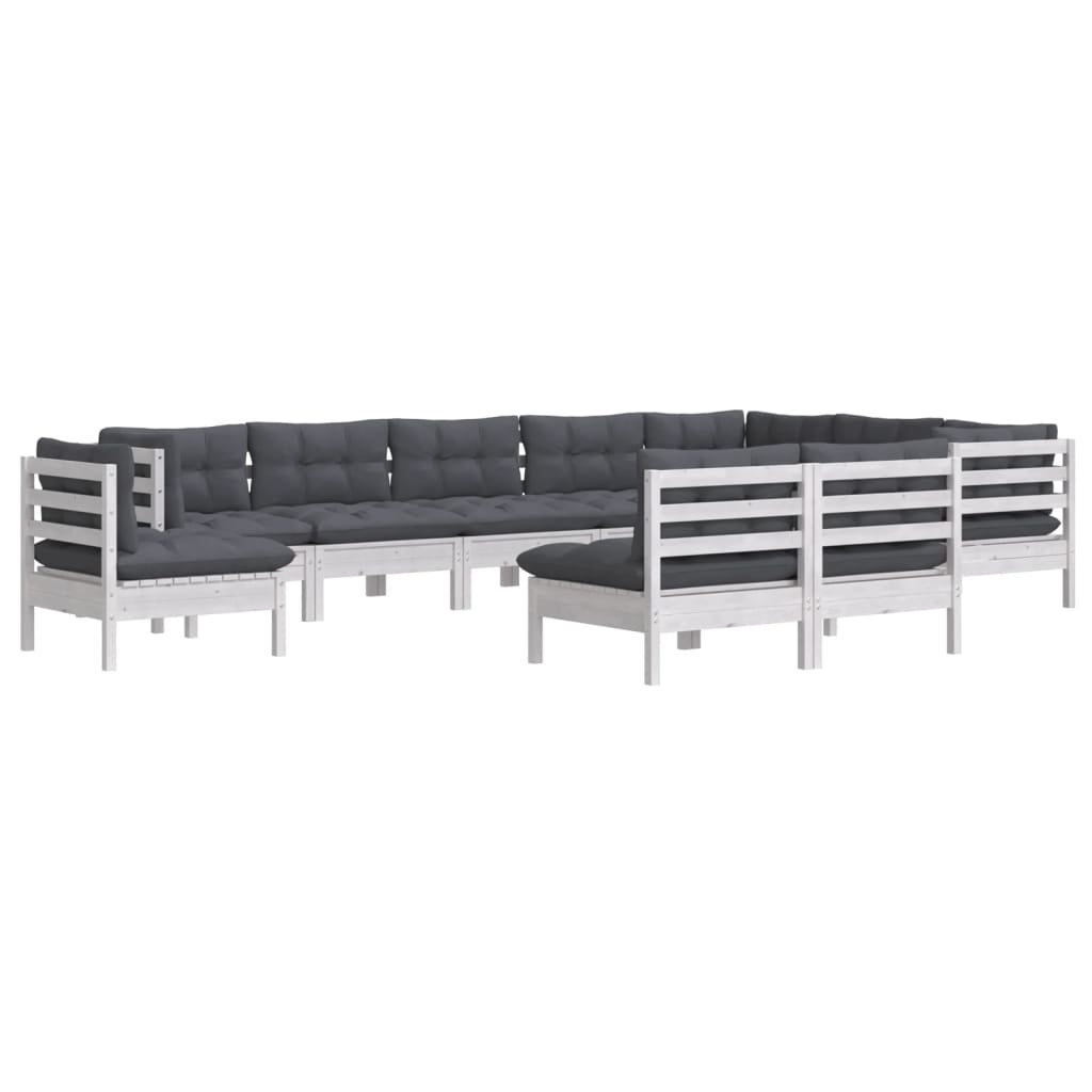 

vidaXL 10-delige Loungeset met kussens massief grenenhout wit
