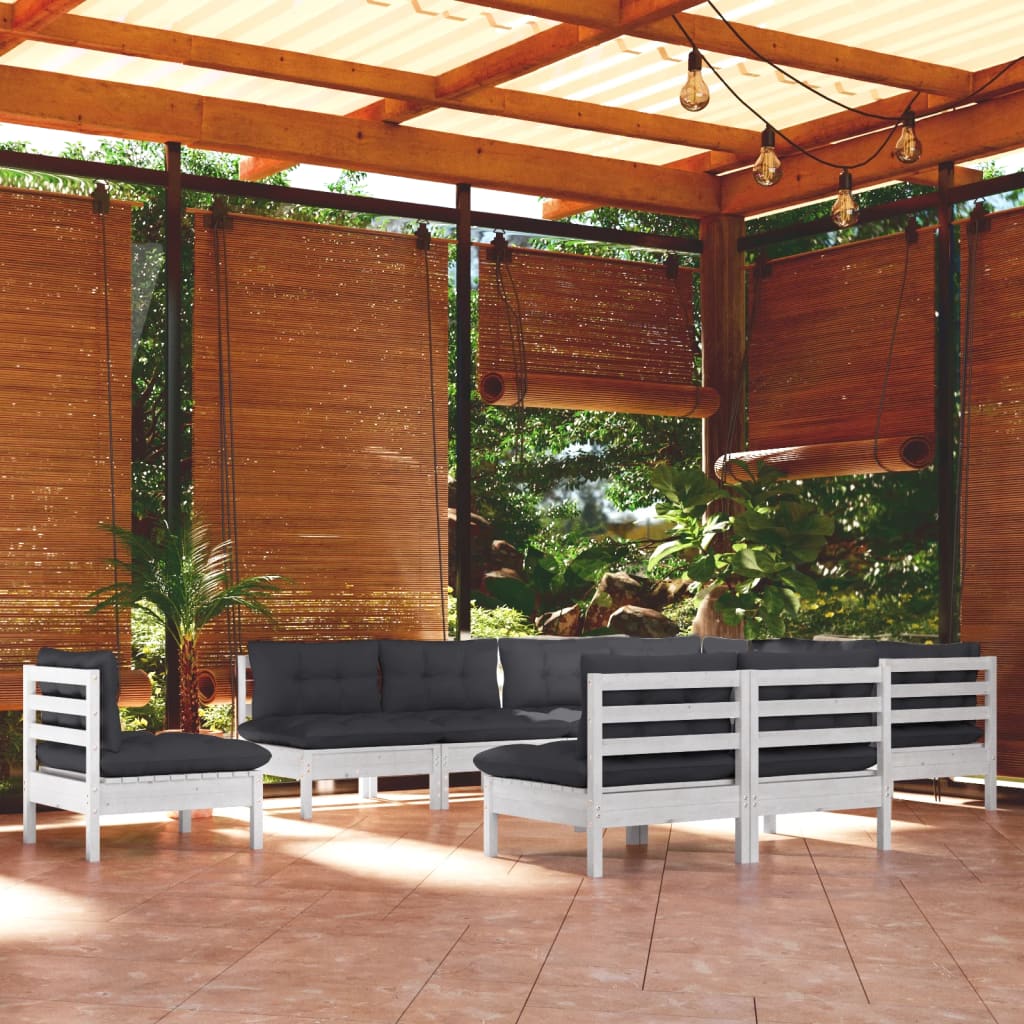 10-tlg. Garten-Lounge-Set mit Kissen Weiß Kiefer Massivholz kaufen