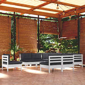 Vrtna sedežna garnitura 10-delna z blazinami bela borovina