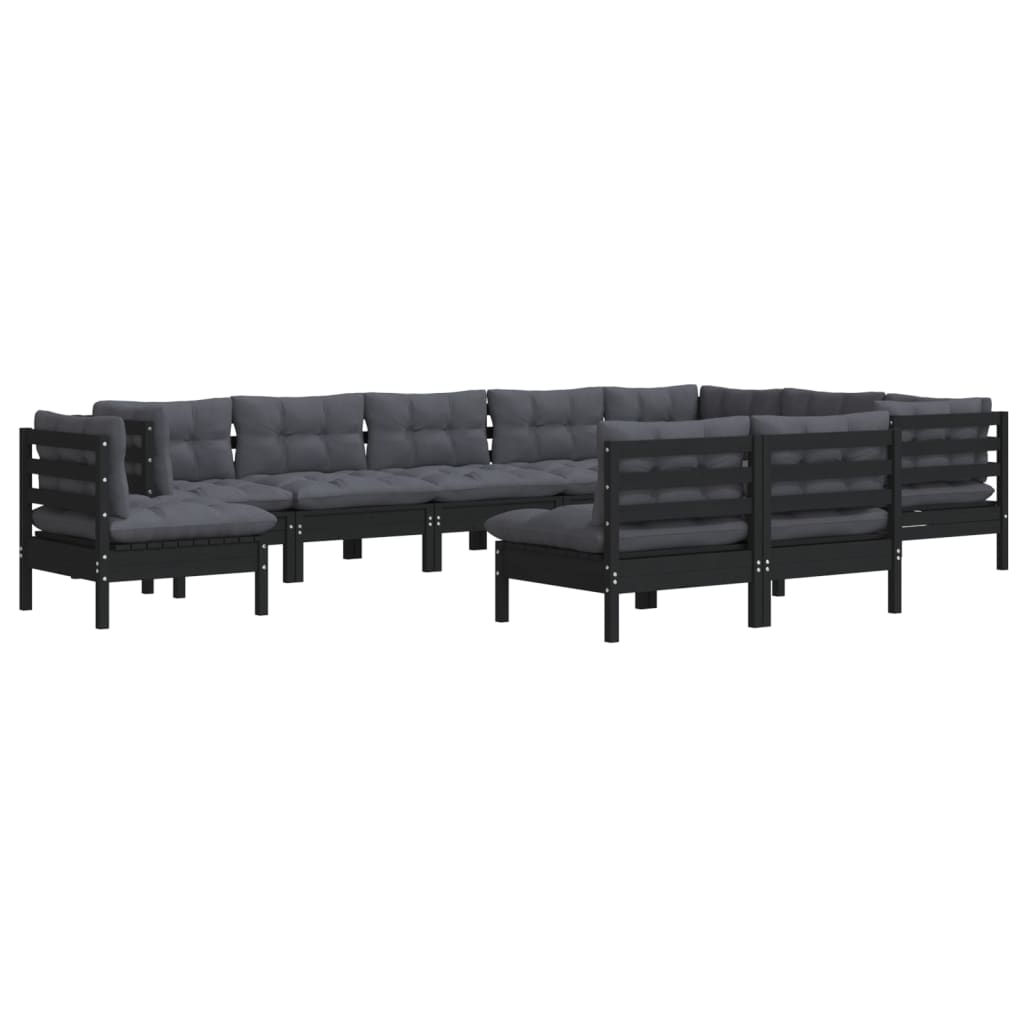 

vidaXL 10-delige Loungeset met kussens massief grenenhout zwart