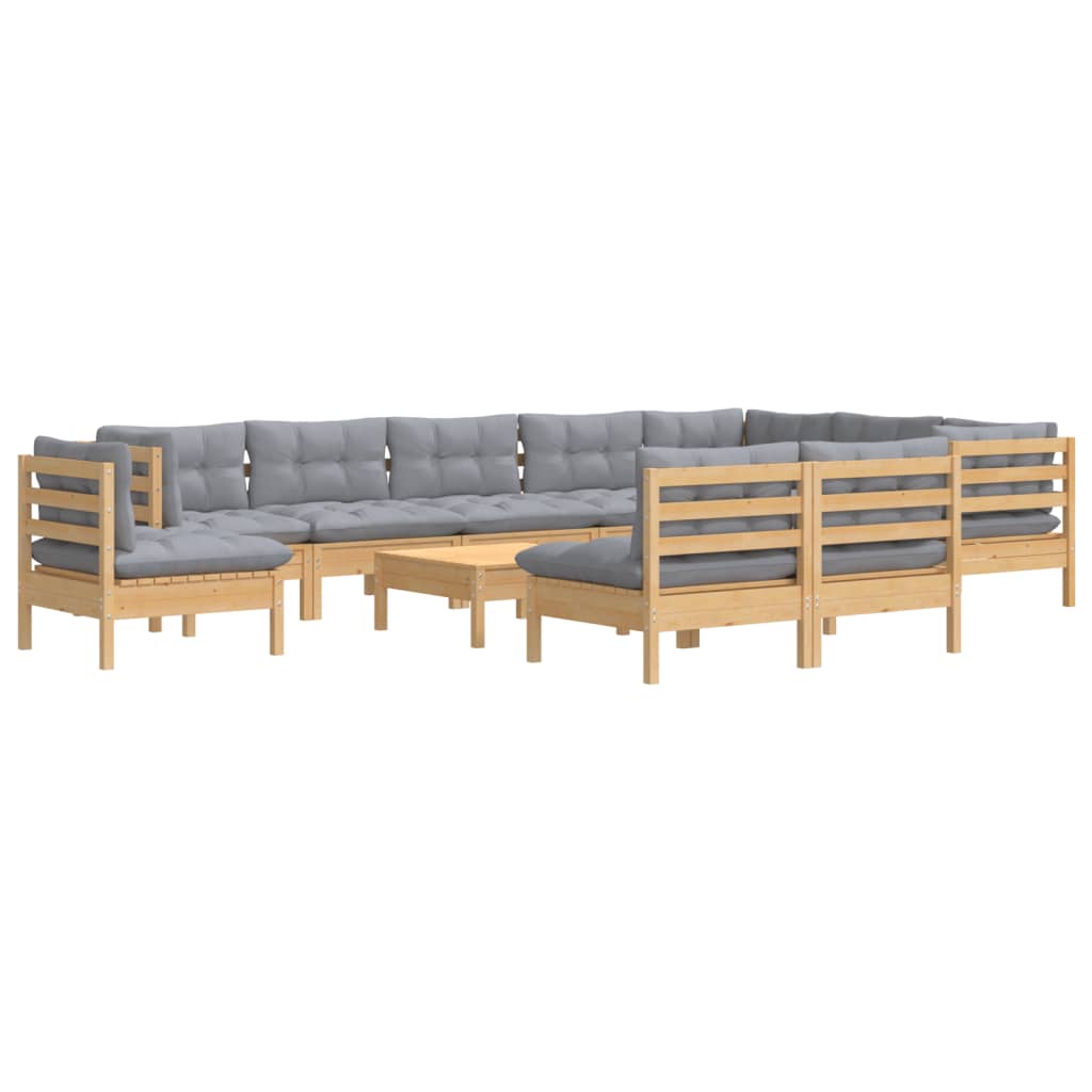 

vidaXL 11-delige Loungeset met grijze kussens massief grenenhout