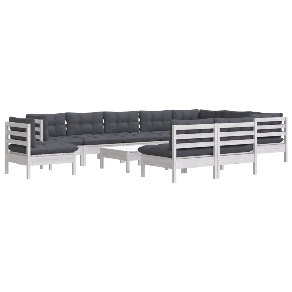 

vidaXL 11-delige Loungeset met kussens massief grenenhout wit